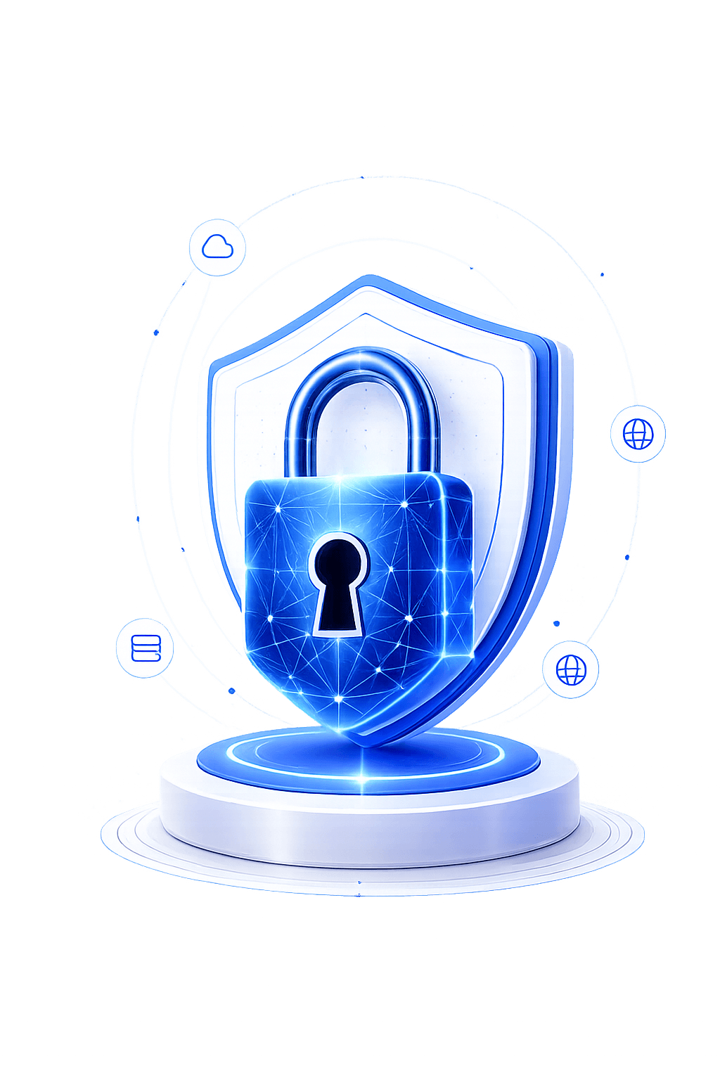 Blue cyber security lock with shield